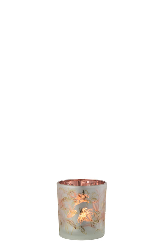 T-Lichthouder Bloemen Glas Mat Wit/Rood/Goud Small
