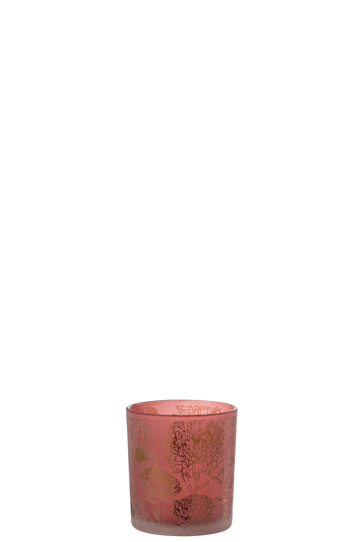 T-Lichthouder Bloemen Glas Mat Rood/Goud Small