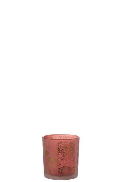 T-Lichthouder Bloemen Glas Mat Rood/Goud Small