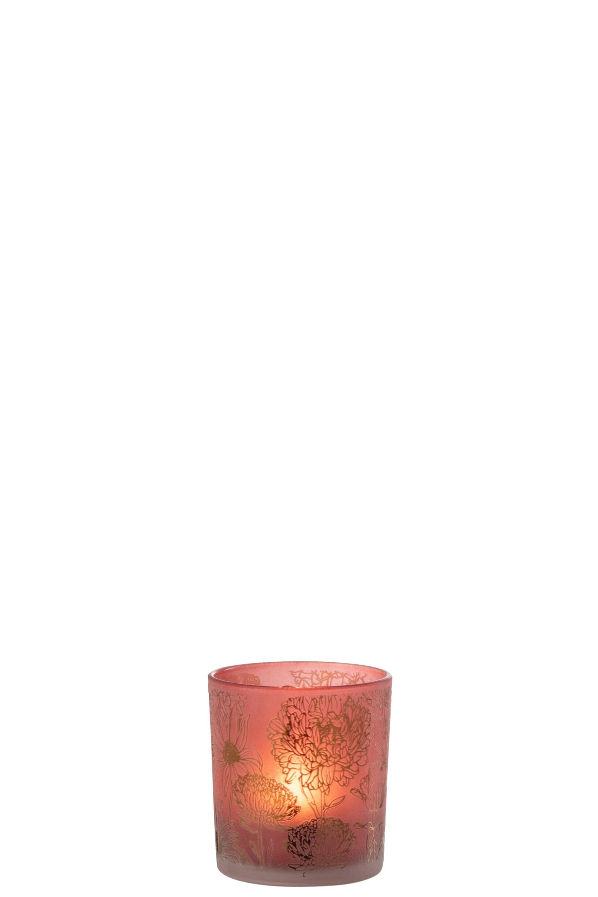 T-Lichthouder Bloemen Glas Mat Rood/Goud Small