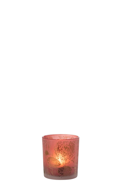 T-Lichthouder Bloemen Glas Mat Rood/Goud Small