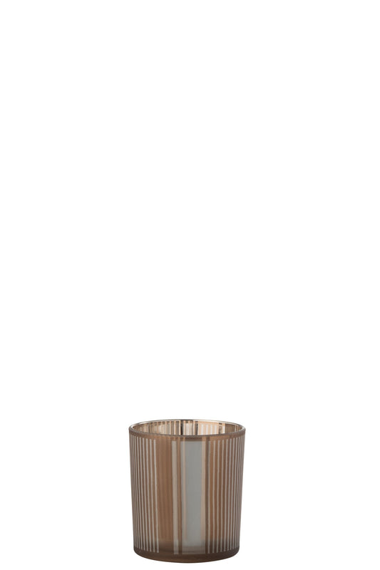 T-Lichthouder Strepen Glas Mat Bruin/Wit Small