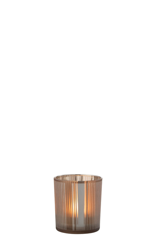 T-Lichthouder Strepen Glas Mat Bruin/Wit Small