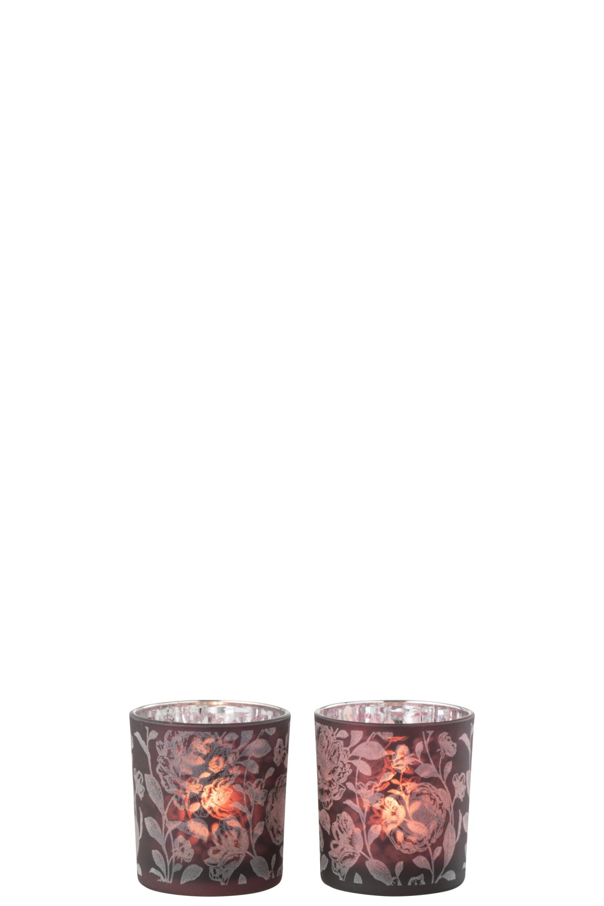 T-Lichthouder Bloemen Glas Mat Paars Mix/Zilver Small Assortiment Van 2