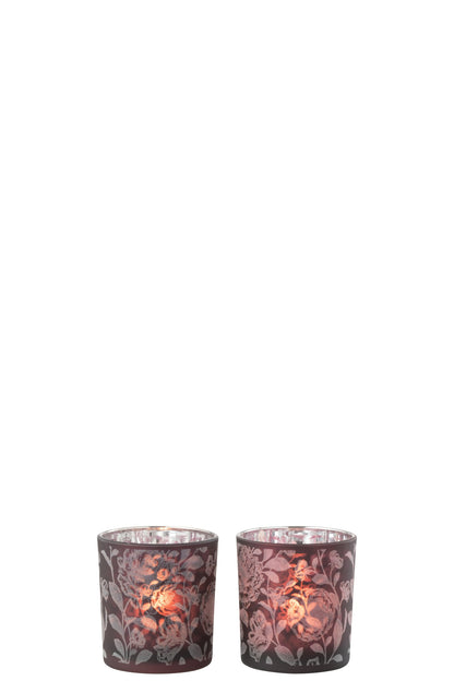 T-Lichthouder Bloemen Glas Mat Paars Mix/Zilver Small Assortiment Van 2