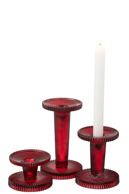 Set Van 3 Kaarshouder Nelly Glas Rood