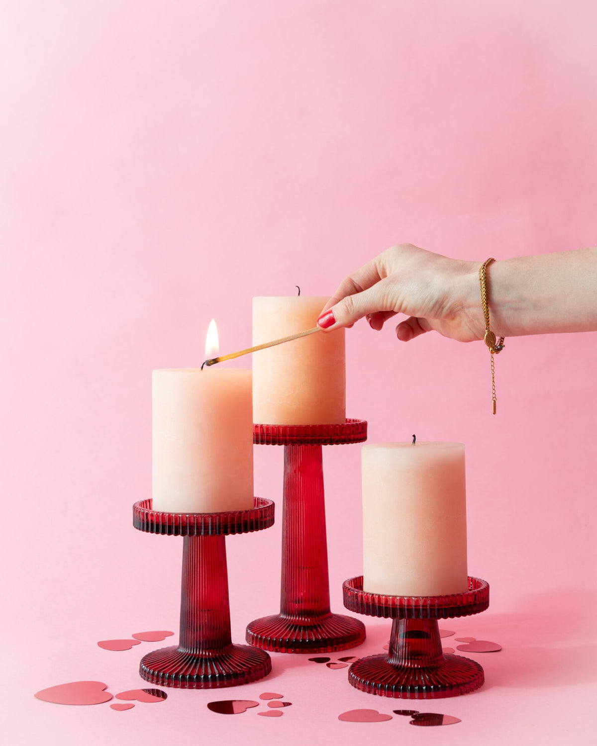 Set Van 3 Kaarshouder Nelly Glas Rood