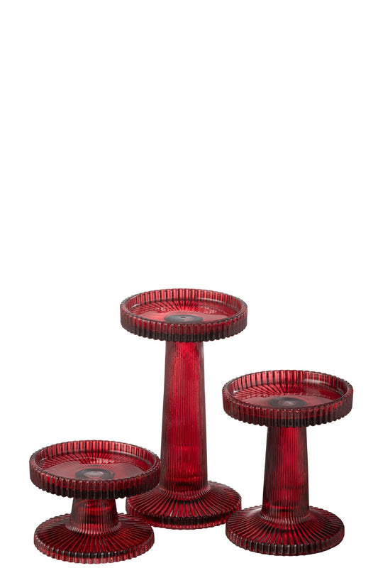 Set Van 3 Kaarshouder Nelly Glas Rood