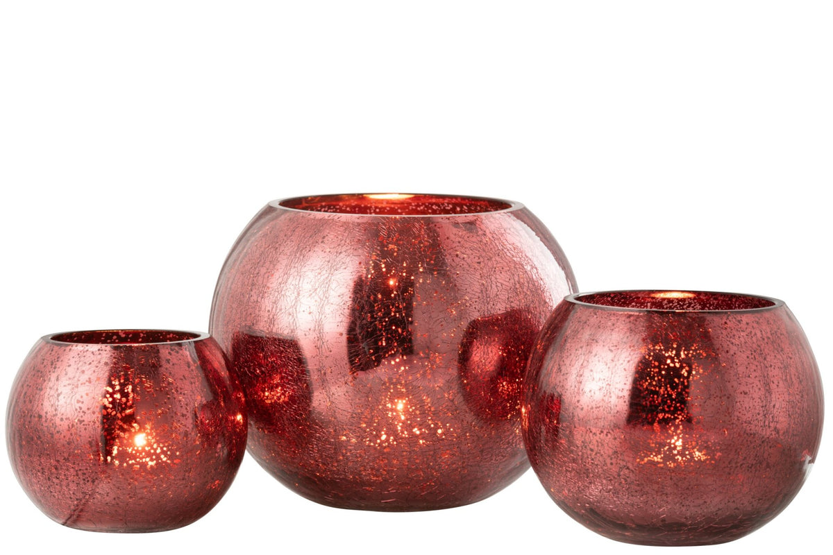 Theelichthouder Bal Craquelé Glas Roze Large