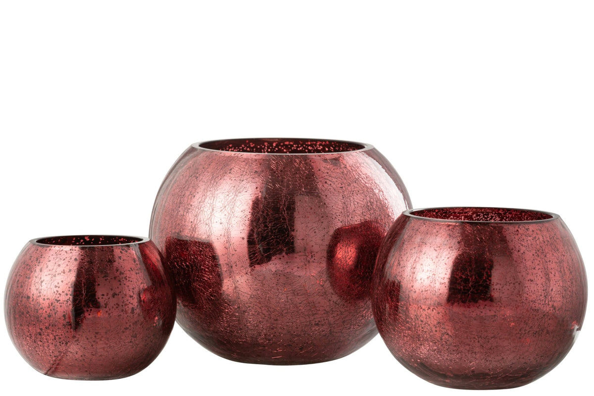 Theelichthouder Bal Craquelé Glas Roze Large