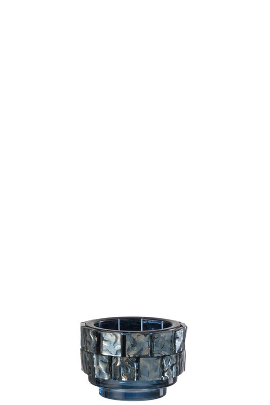 Theelicht Vierkant Mozaiek Glas Donker Blauw Small