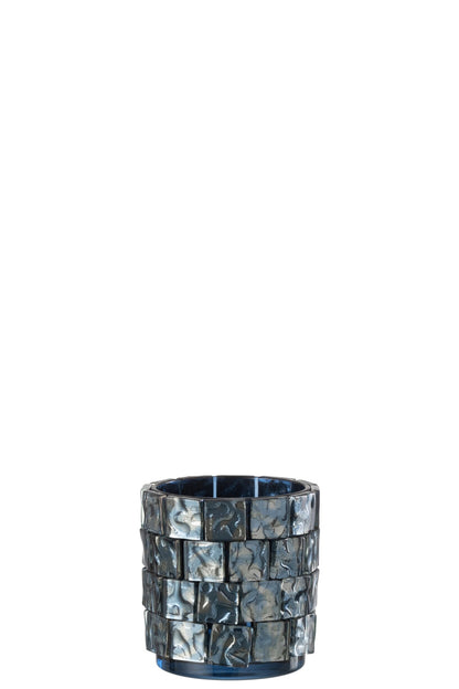 Theelicht Vierkant Mozaiek Glas Donker Blauw Large