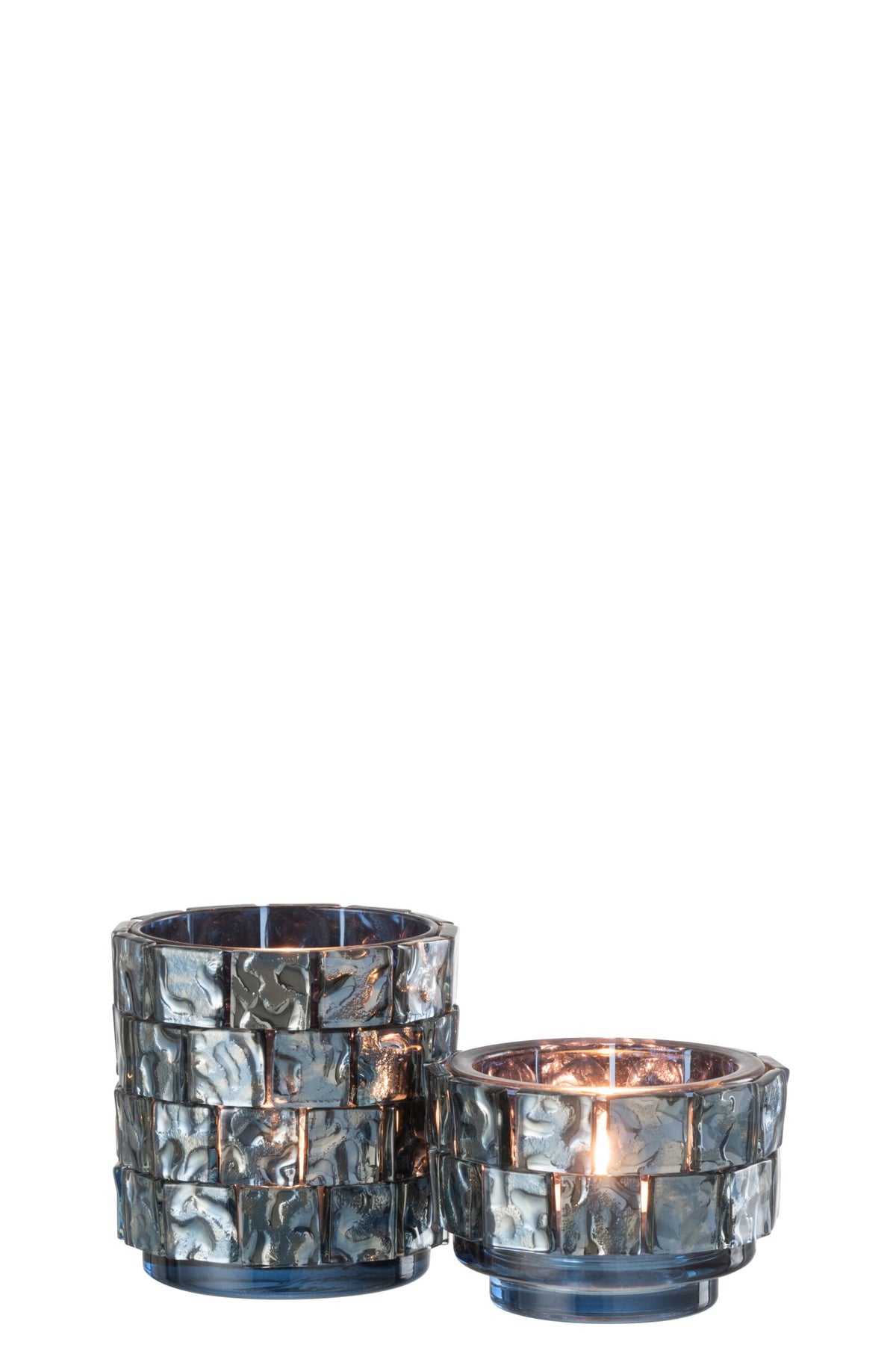 Theelicht Vierkant Mozaiek Glas Donker Blauw Large