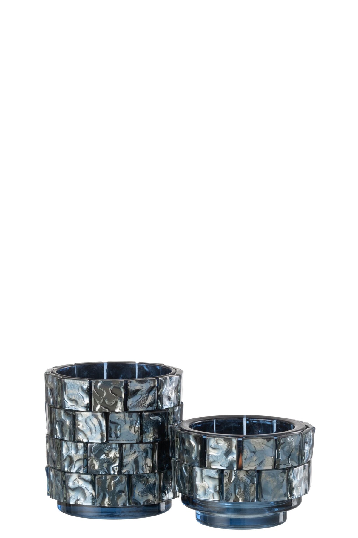 Theelicht Vierkant Mozaiek Glas Donker Blauw Large