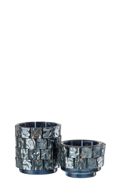 Theelicht Vierkant Mozaiek Glas Donker Blauw Large