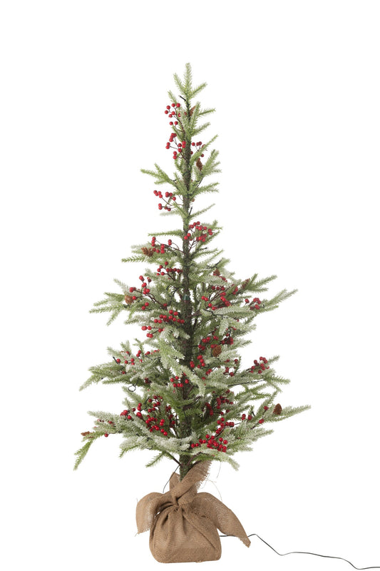 Xmas Tree+Jute Bag+Led Artificial Snow Green/Red Small