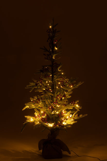 Xmas Tree+Jute Bag+Led Artificial Snow Green/Red Small