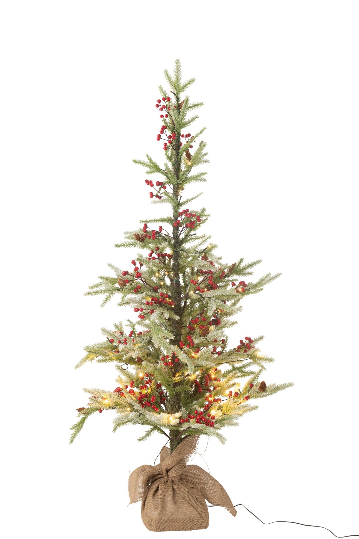 Xmas Tree+Jute Bag+Led Artificial Snow Green/Red Small