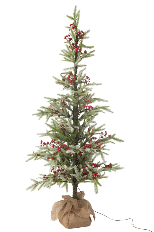 Xmas Tree+Jute Bag+Led Artificial Snow Green/Red Large