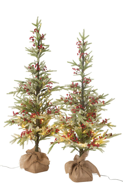 Xmas Tree+Jute Bag+Led Artificial Snow Green/Red Large