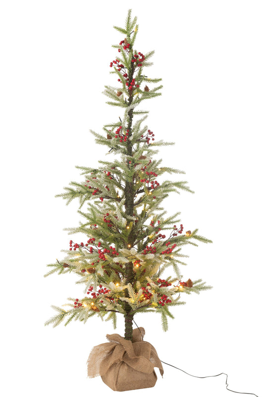 Xmas Tree+Jute Bag+Led Artificial Snow Green/Red Large