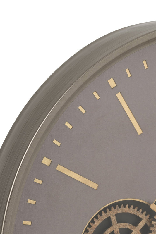 Clock Hollow Gears MDF Grey/Gold Large
