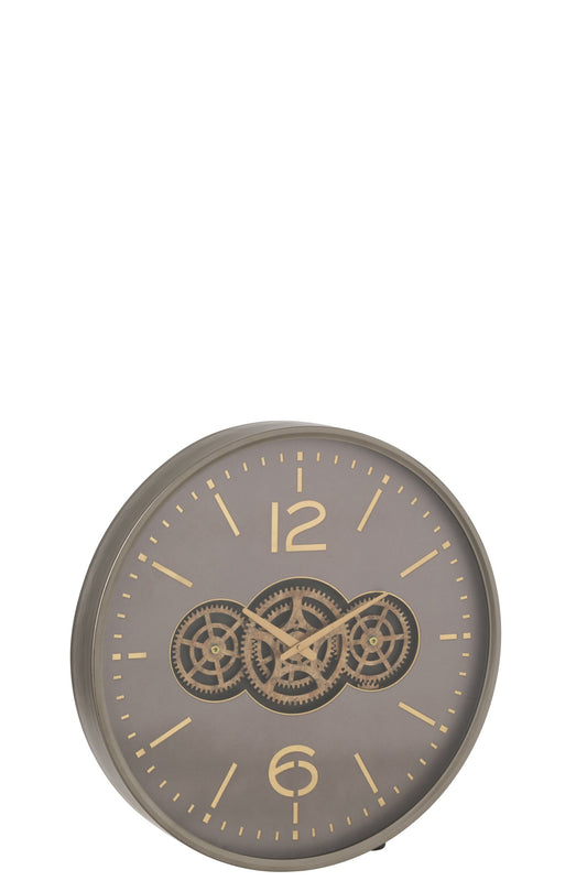 Clock Hollow Gears MDF Grey/Gold Large