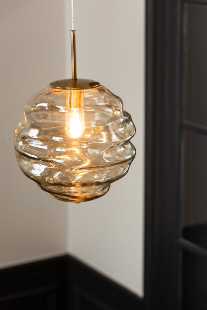 Pendant light honeycomb glass light cognac