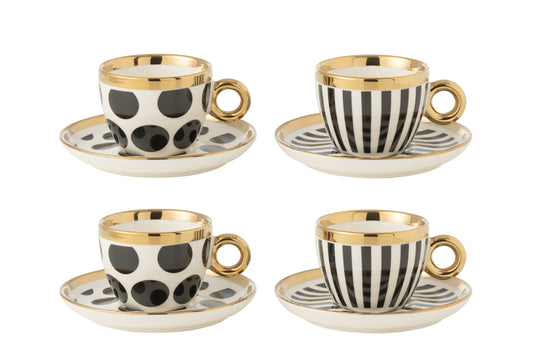Lot de 4 tasses + soucoupes en céramique mix