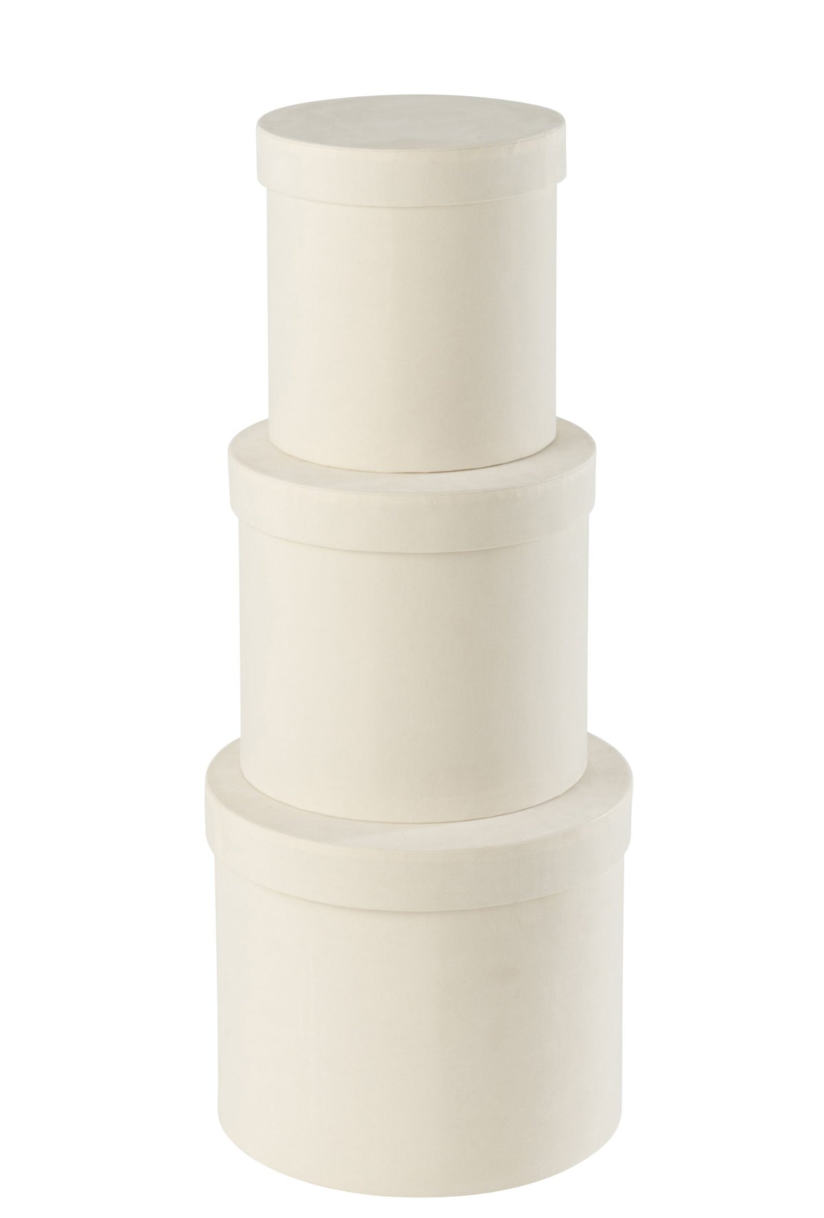 Set of 3 round white velvet paper boxes