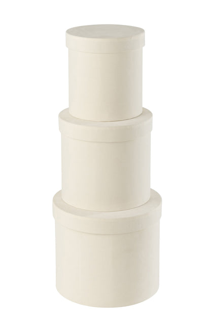 Set of 3 round white velvet paper boxes