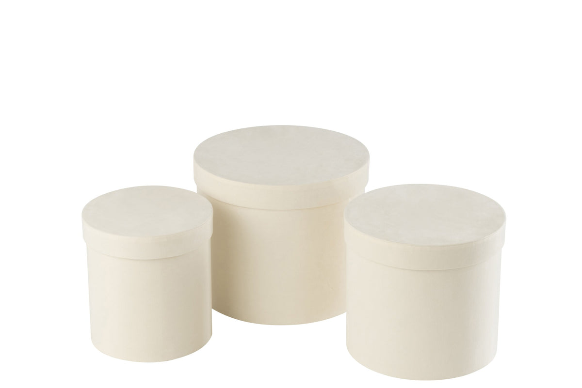 Set of 3 round white velvet paper boxes