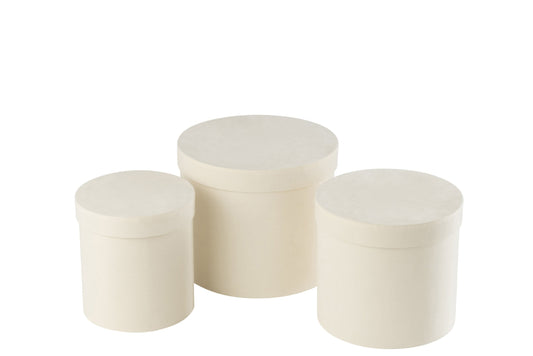 Set van 3 doos rond fluweel papier wit