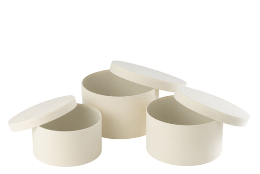 Set van 3 doos rond plat fluweel papier wit