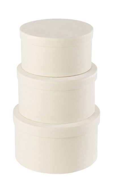 Set of 3 round flat white velvet paper boxes