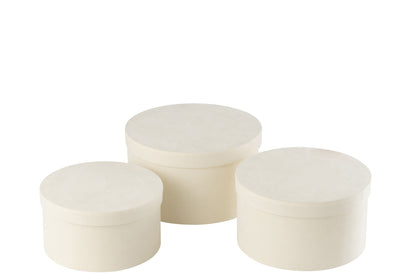 Set of 3 round flat white velvet paper boxes