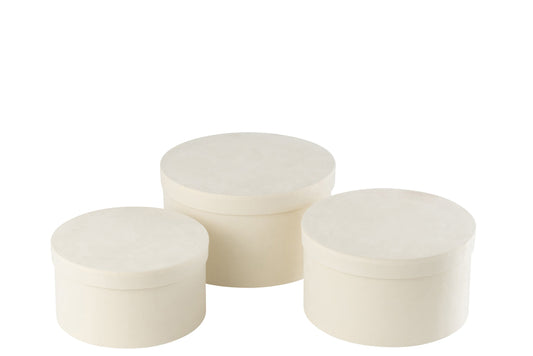 Set van 3 doos rond plat fluweel papier wit