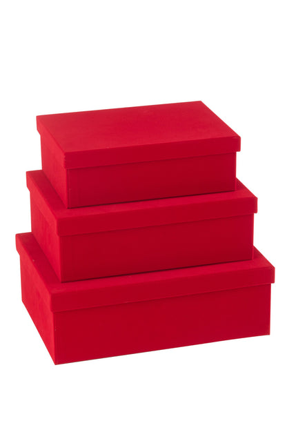 Set of 3 rectangular red velvet paper boxes