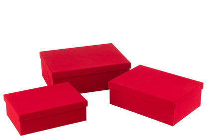 Set of 3 rectangular red velvet paper boxes