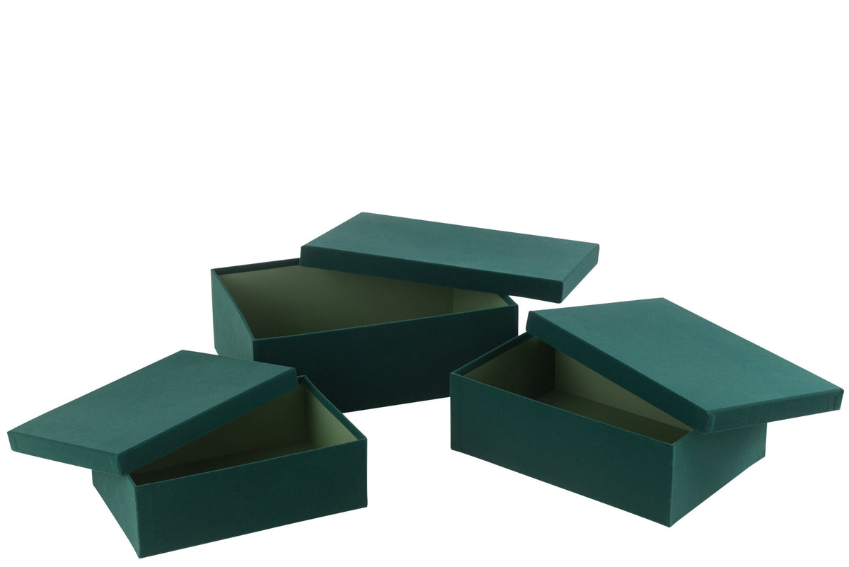 Set of 3 rectangular green velvet paper boxes