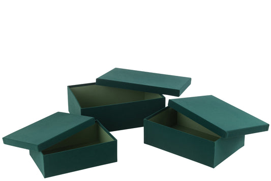 Set van 3 doos rechthoekig fluweel papier groen
