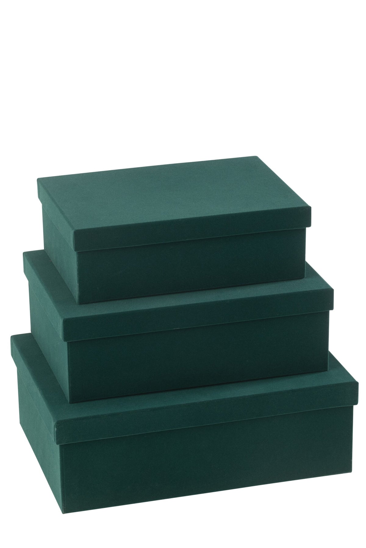 Set of 3 rectangular green velvet paper boxes
