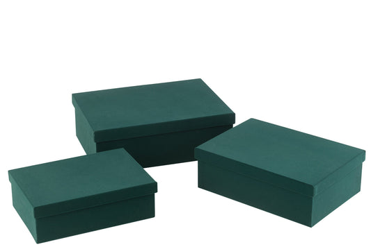Set van 3 doos rechthoekig fluweel papier groen