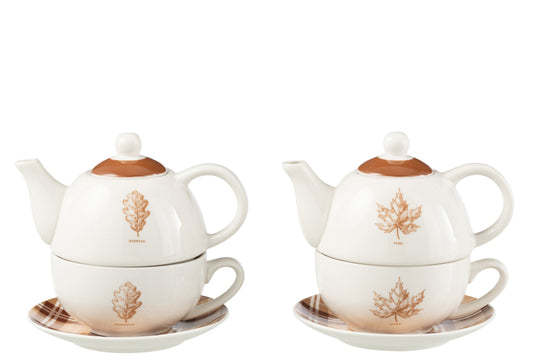 Thee voor één blad vensterdoos keramiek bruin assortiment van 2