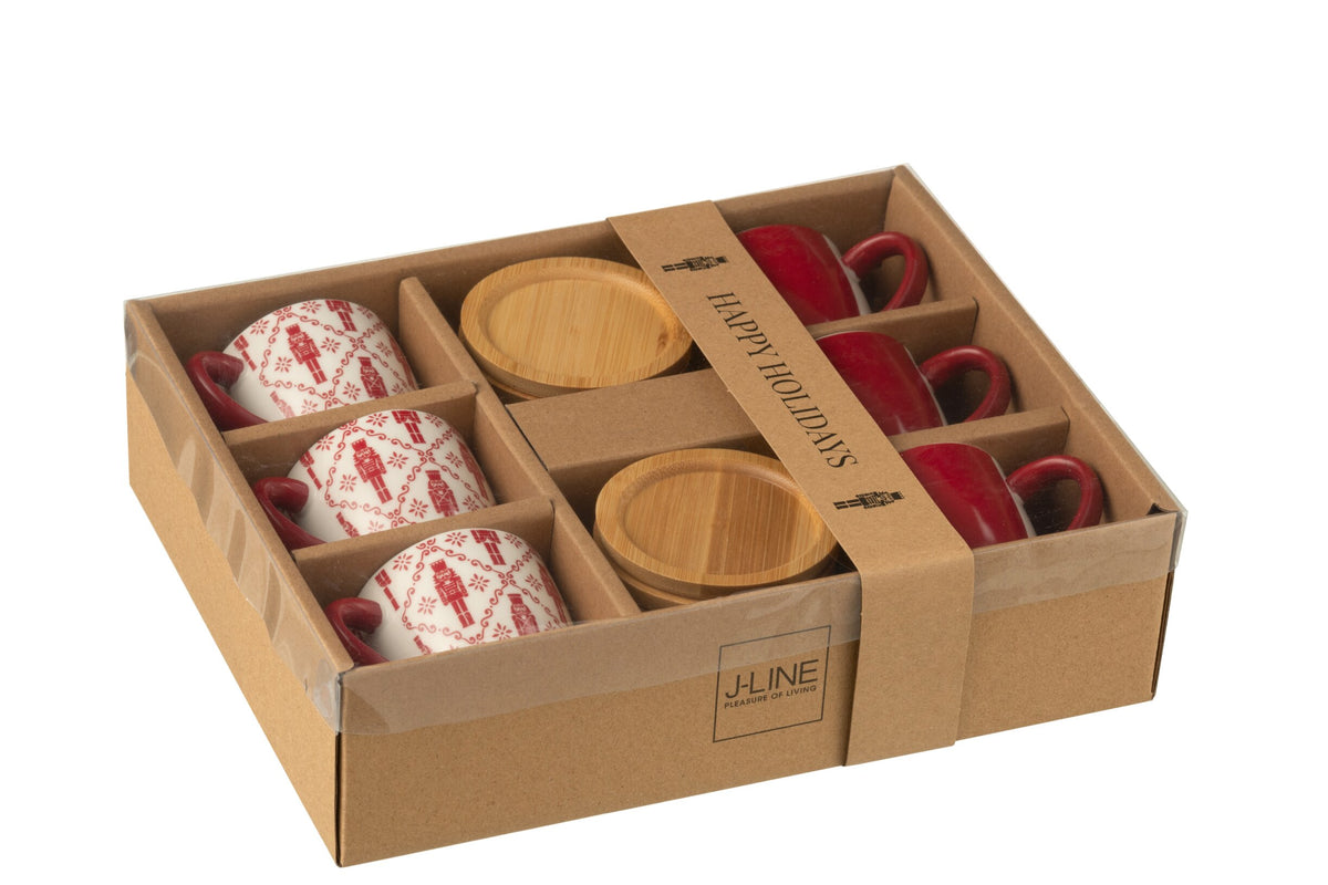 Lot de 6 tasses à café + soucoupes en bambou, casse-noix, jardinière en céramique rouge