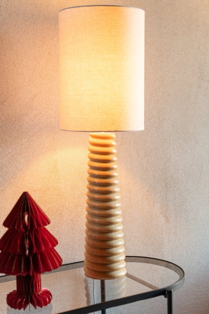 Table lamp with cord, natural/grey ailanthus wood