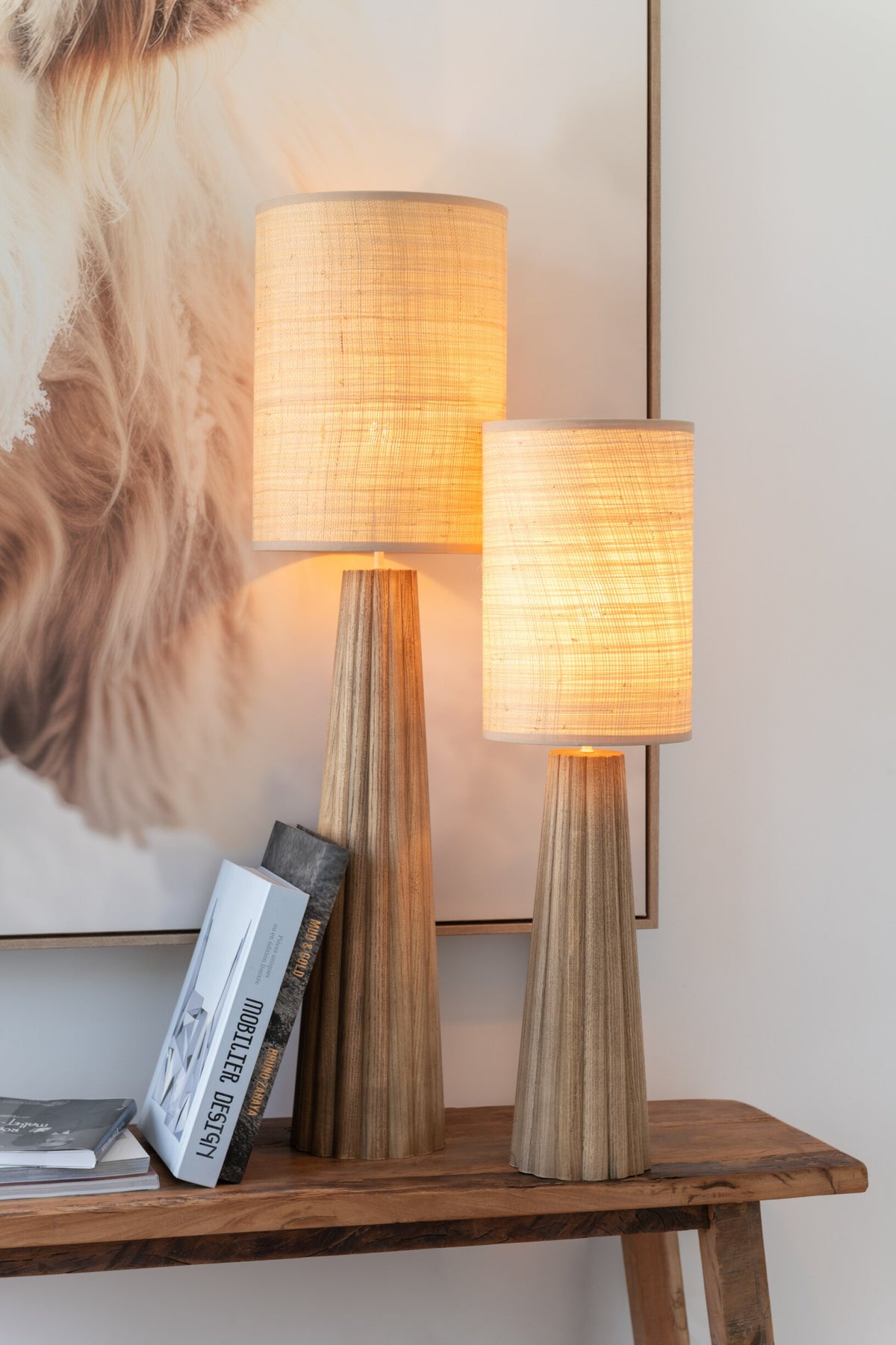 Table lamp umbrella ailanthus natural wood large