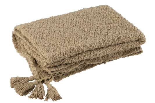 Plaid Tassels Cotton Dark Beige