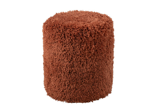 Pouf Cylinder Shaggy Polyester Brick