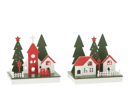 Deco Winter LED House Wood Mix Assortment Of 2